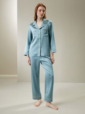 Women's Gold Piping Silk Pajamas Set