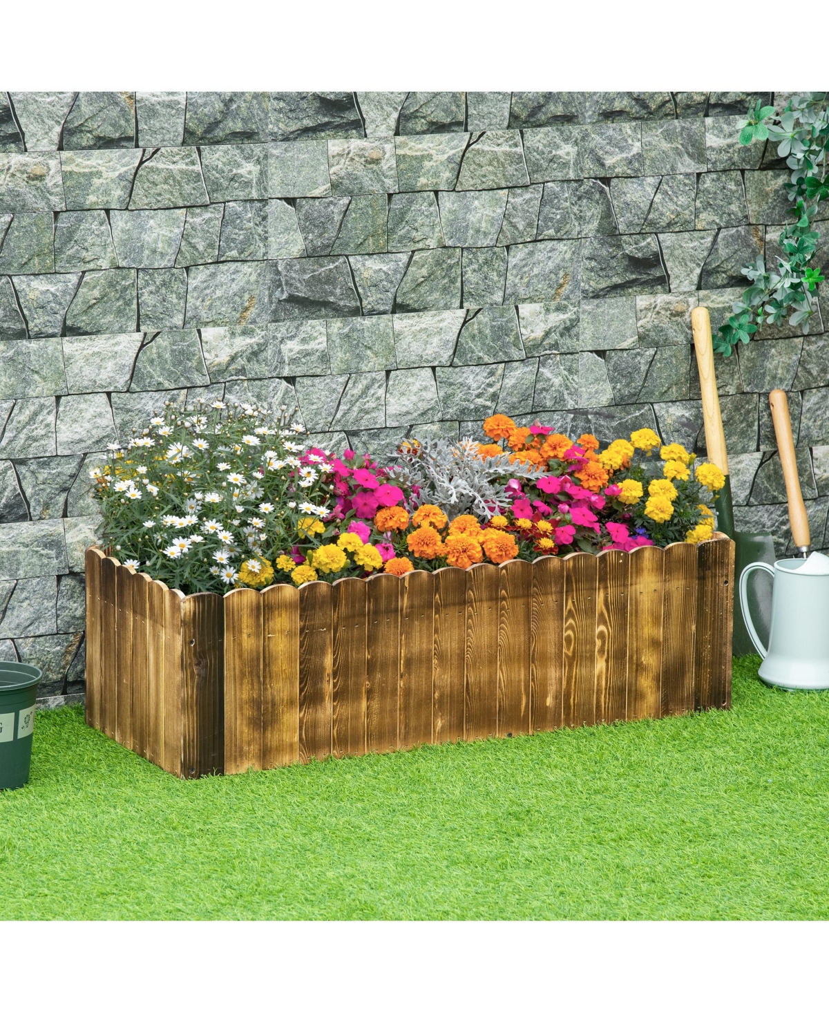 Wooden Raised Garden Flower Bed Backyard Elevated Planter Box - Brown