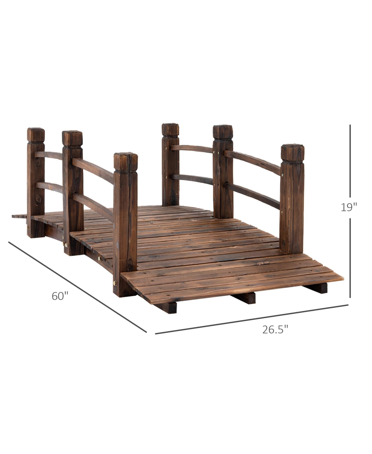 Outsunny Garden Bridge Yard Wooden Arc Outdoor Pond w/ Railings Carbon