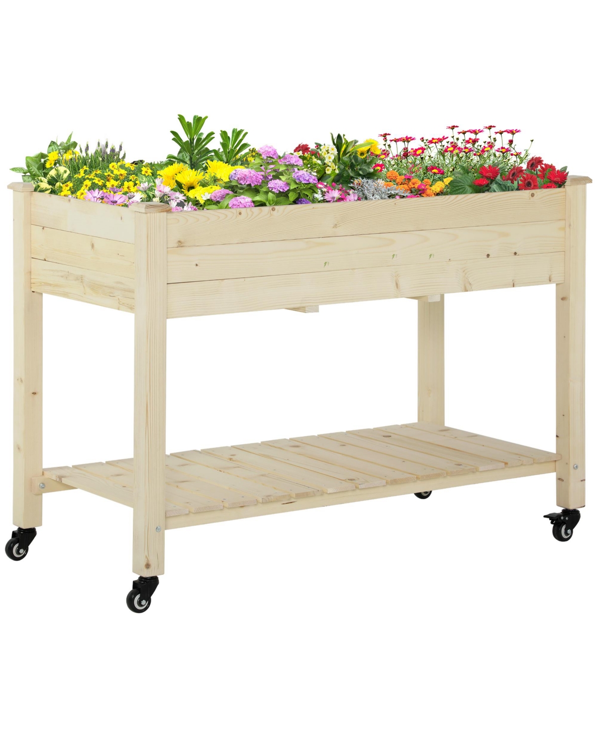 Outdoor/Indoor Raised Garden Bed on Wheels w/ Non-Woven Bag & Shelf - Natural