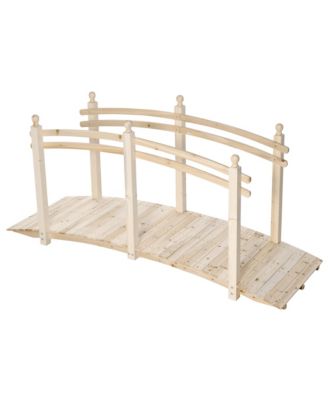 7.5' Fir Wood Garden Bridge Arc Walkway with Side Railings, Natural