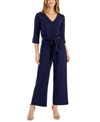 JPR Studio - Women's Solid Surplice Tab-Sleeve Jumpsuit