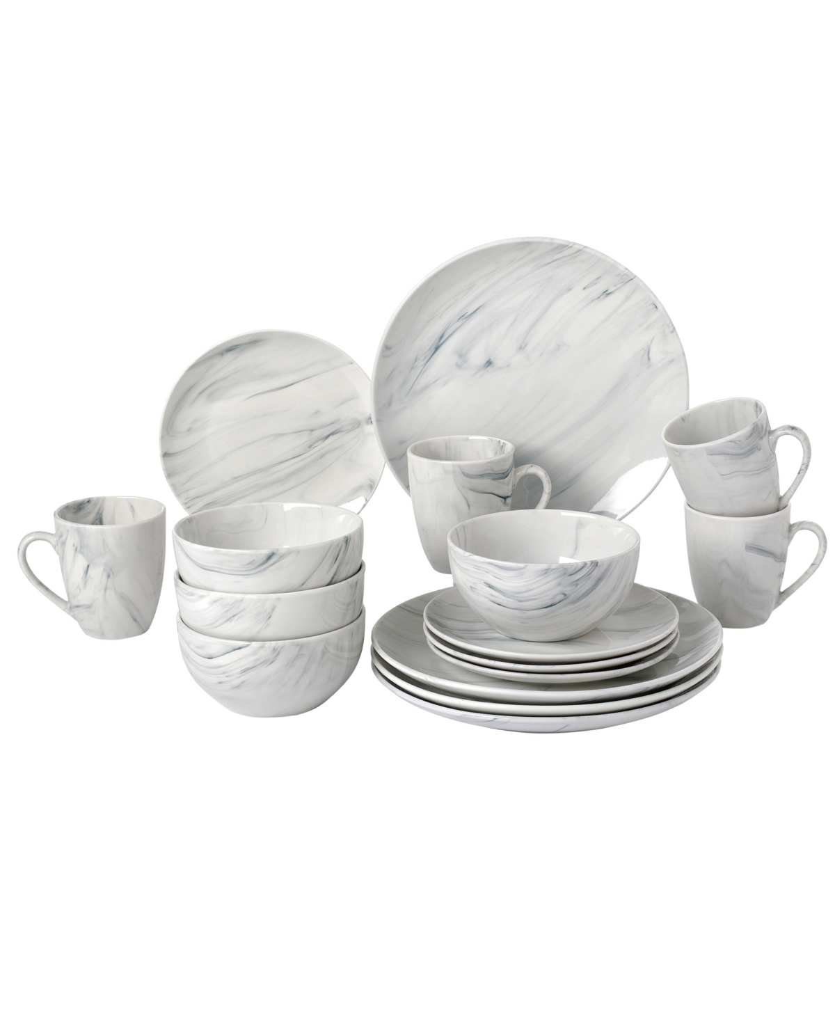 Marble 16 Piece Service for 4 Dinnerware Set - Gray