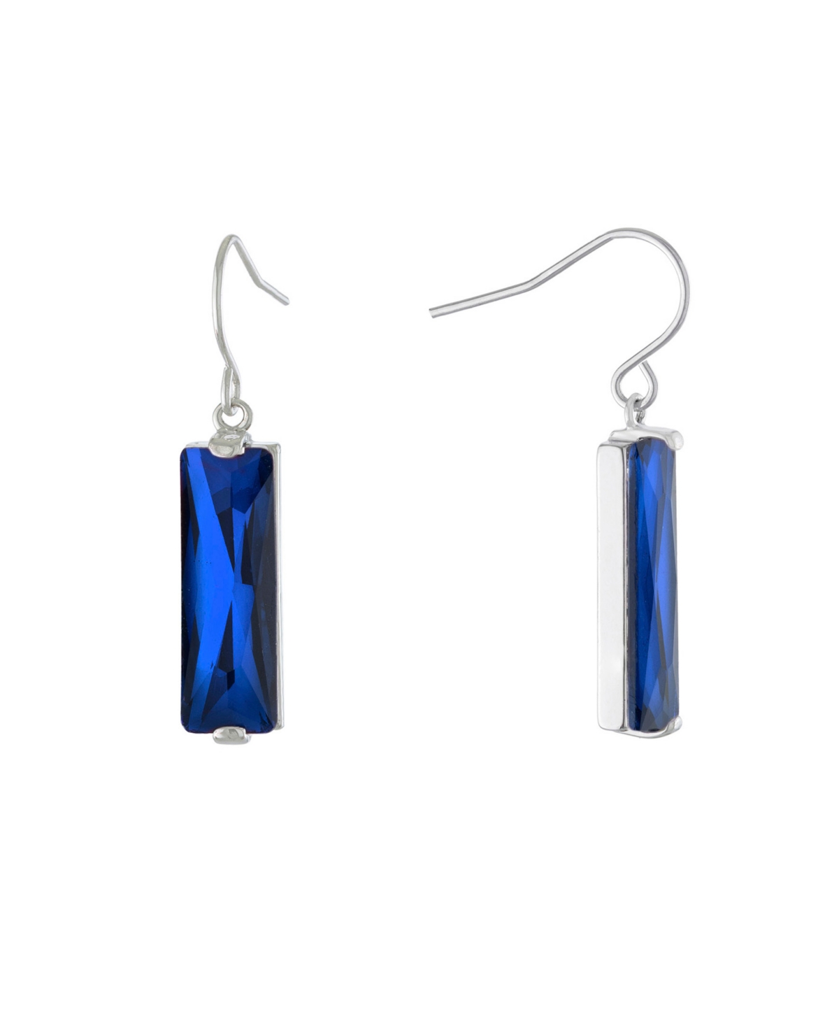 Macy's Rectangular Crystal Drop Earrings In Silver-plate In Sapphire Blue