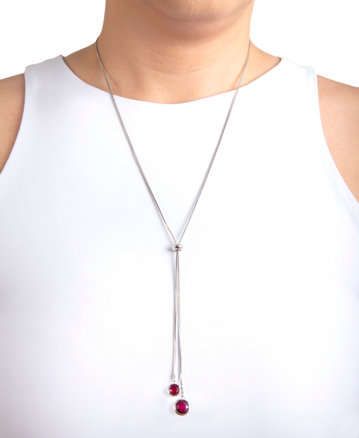 Macy's Crystal Adjustable Box Chain Necklace (13/50 ct. t.w.) in Fine Silver Plated Brass