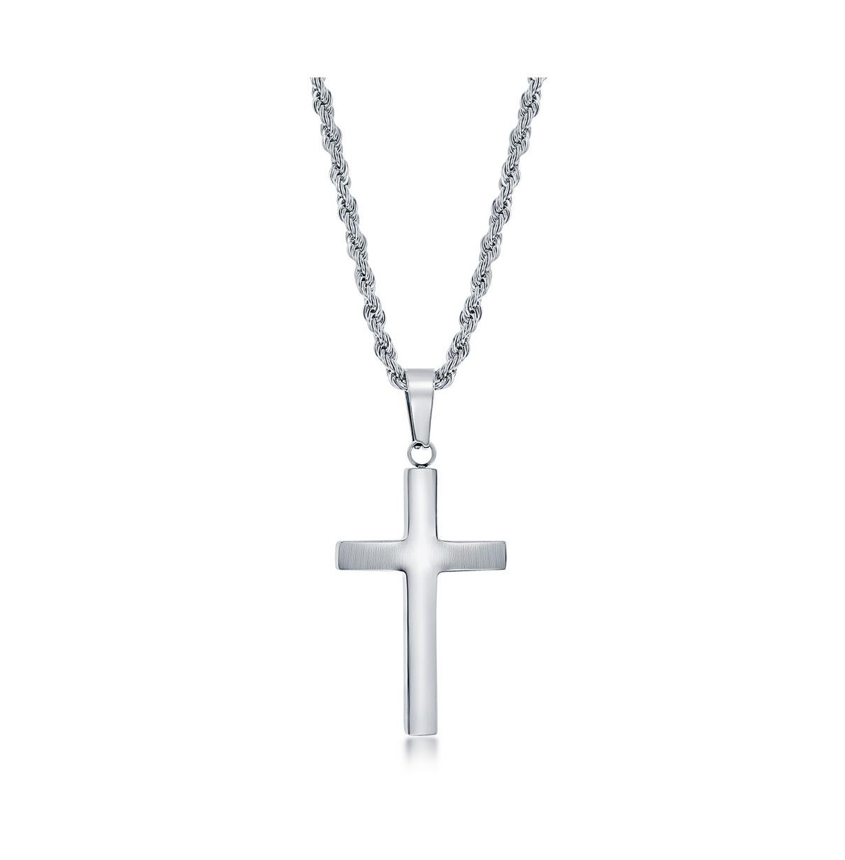 Blackjack Mens Stainless Steel Cross Necklace In Silver
