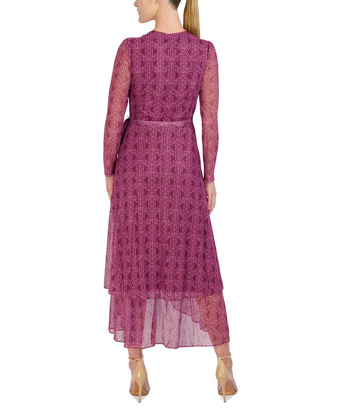 Laundry by Shelli Segal Women's Printed SheerSleeve Wrap Dress