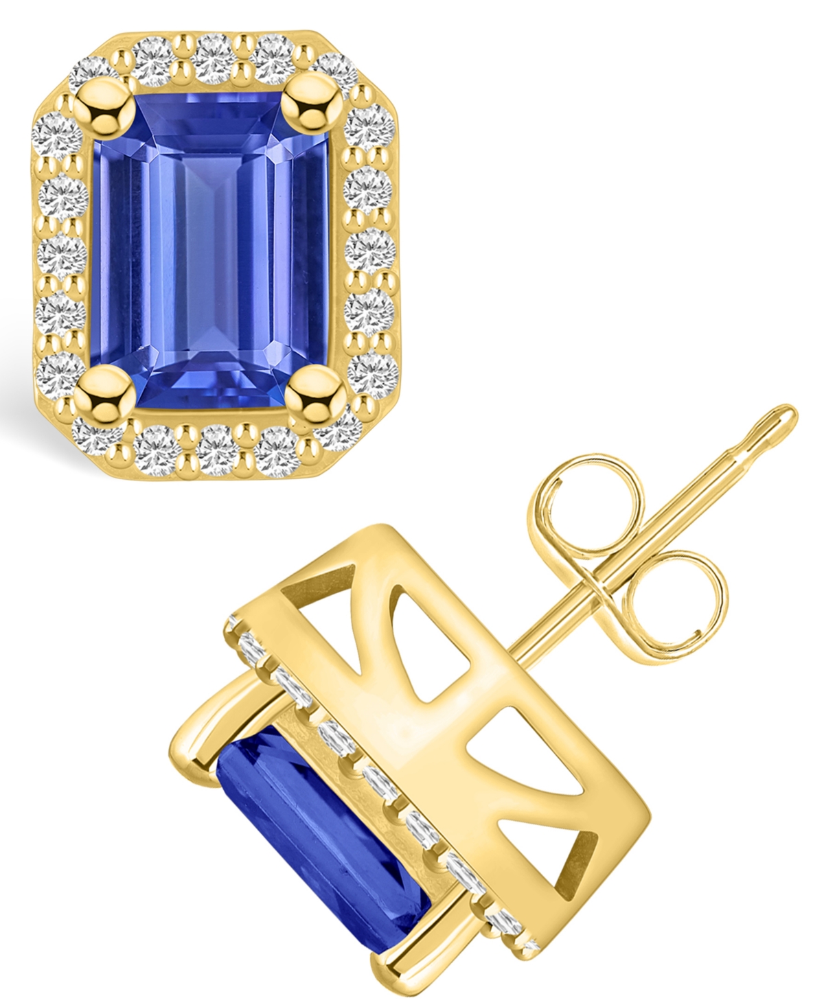 Macy's Tanzanite (3-1/5 Ct. T.w.) And Diamond (3/8 Ct. T.w.) Halo Stud Earrings In Gold