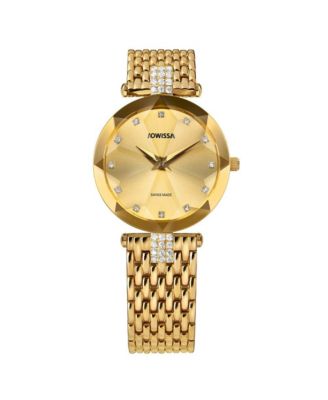 Facet Strass Swiss Gold Plated Ladies 30mm Watch