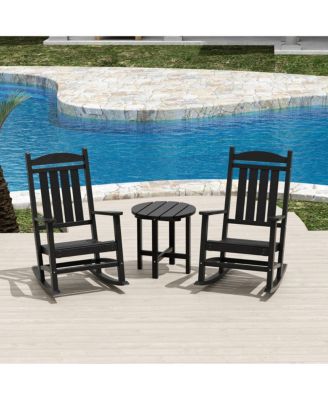 3 Piece Outdoor Porch Rocking Chairs with Round Side Table Set