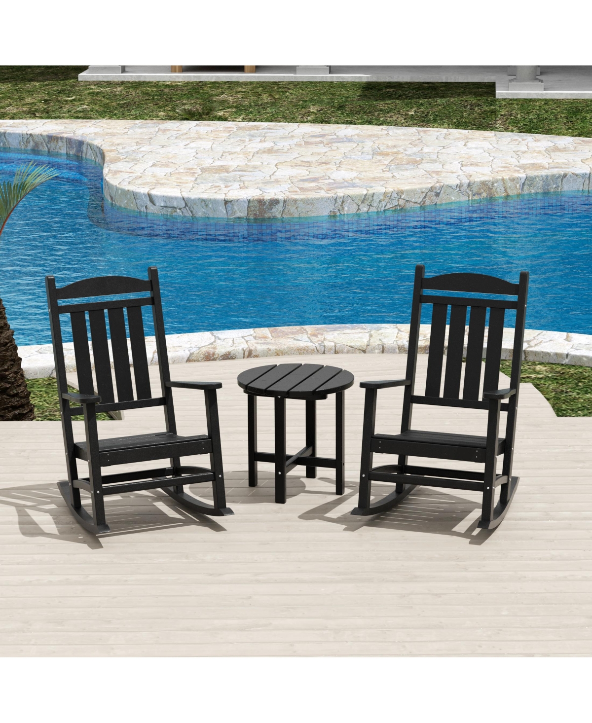 WestinTrends 3 Piece Outdoor Porch Rocking Chairs with Round Side Table Set