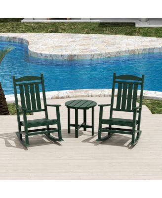3 Piece Outdoor Porch Rocking Chairs with Round Side Table Set