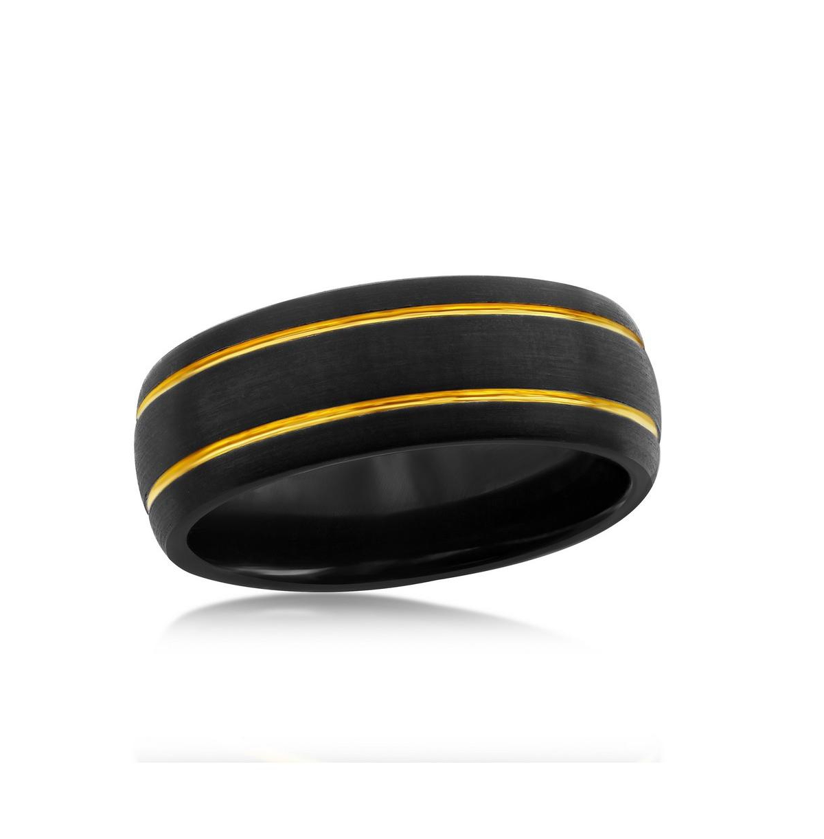 Blackjack Black And Gold Double Stripe Tungsten Ring