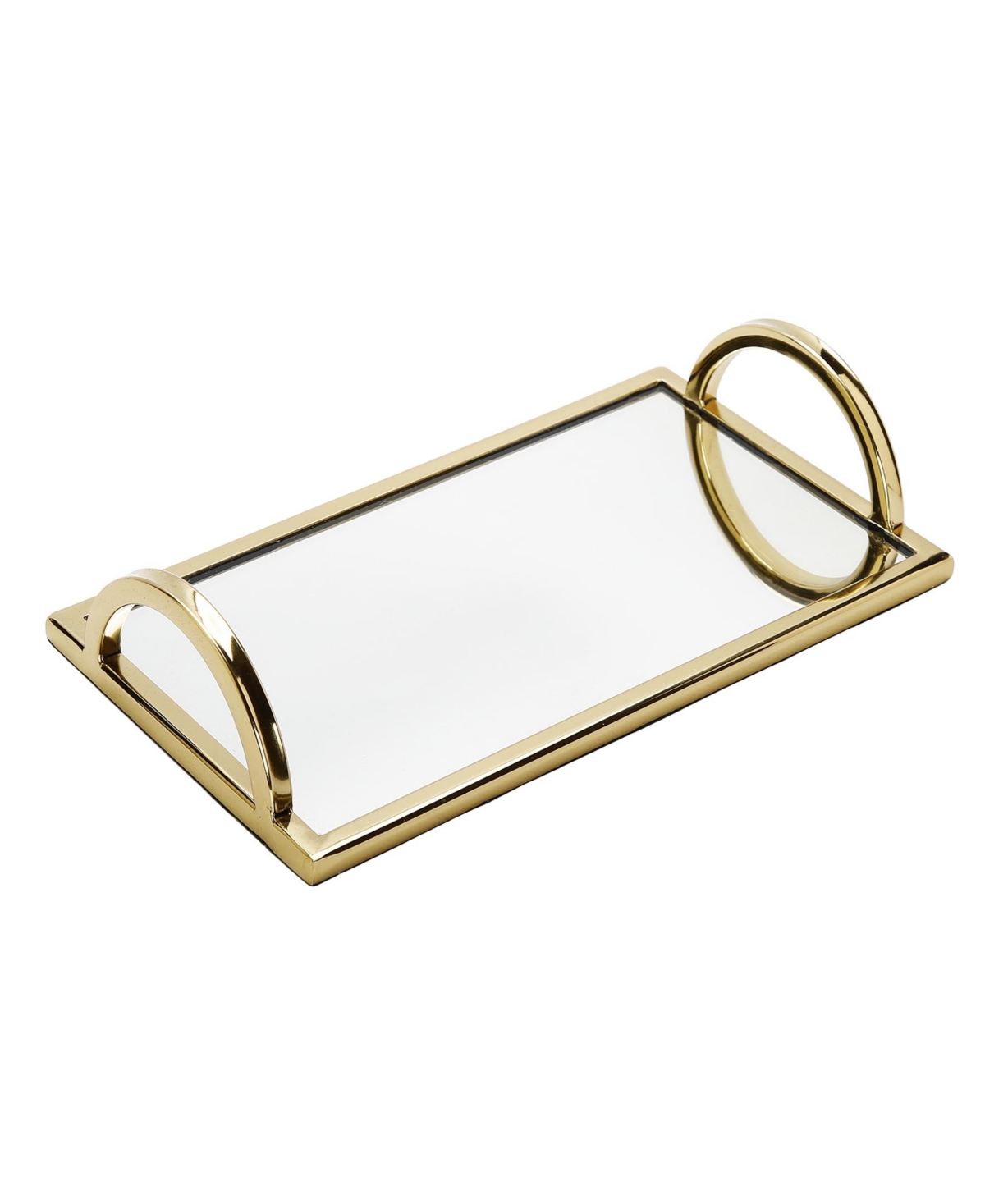 Classic Touch Rectangular Mirror Tray With Handles In Gold