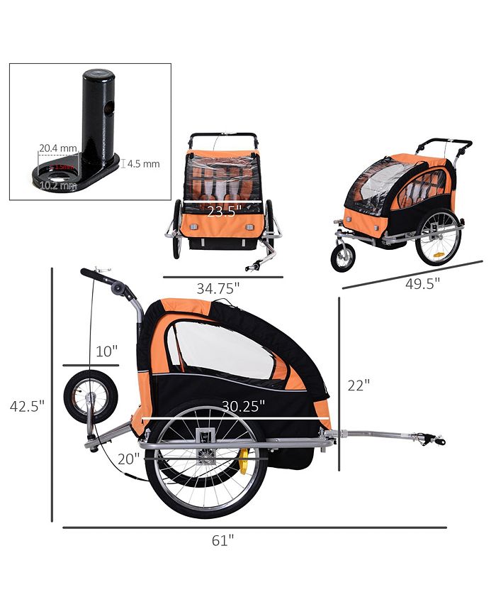Aosom 2Seat Kid Bicycle Trailer with Windows and Canopy Coupler