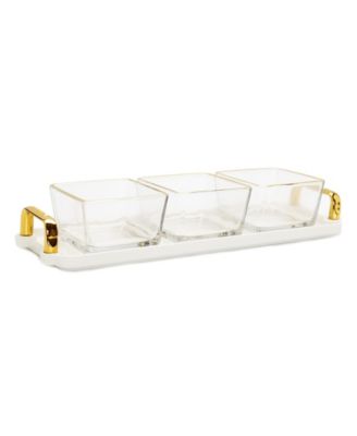 3-Piece Trimmed Glass Bowl on Serving Dish Tray