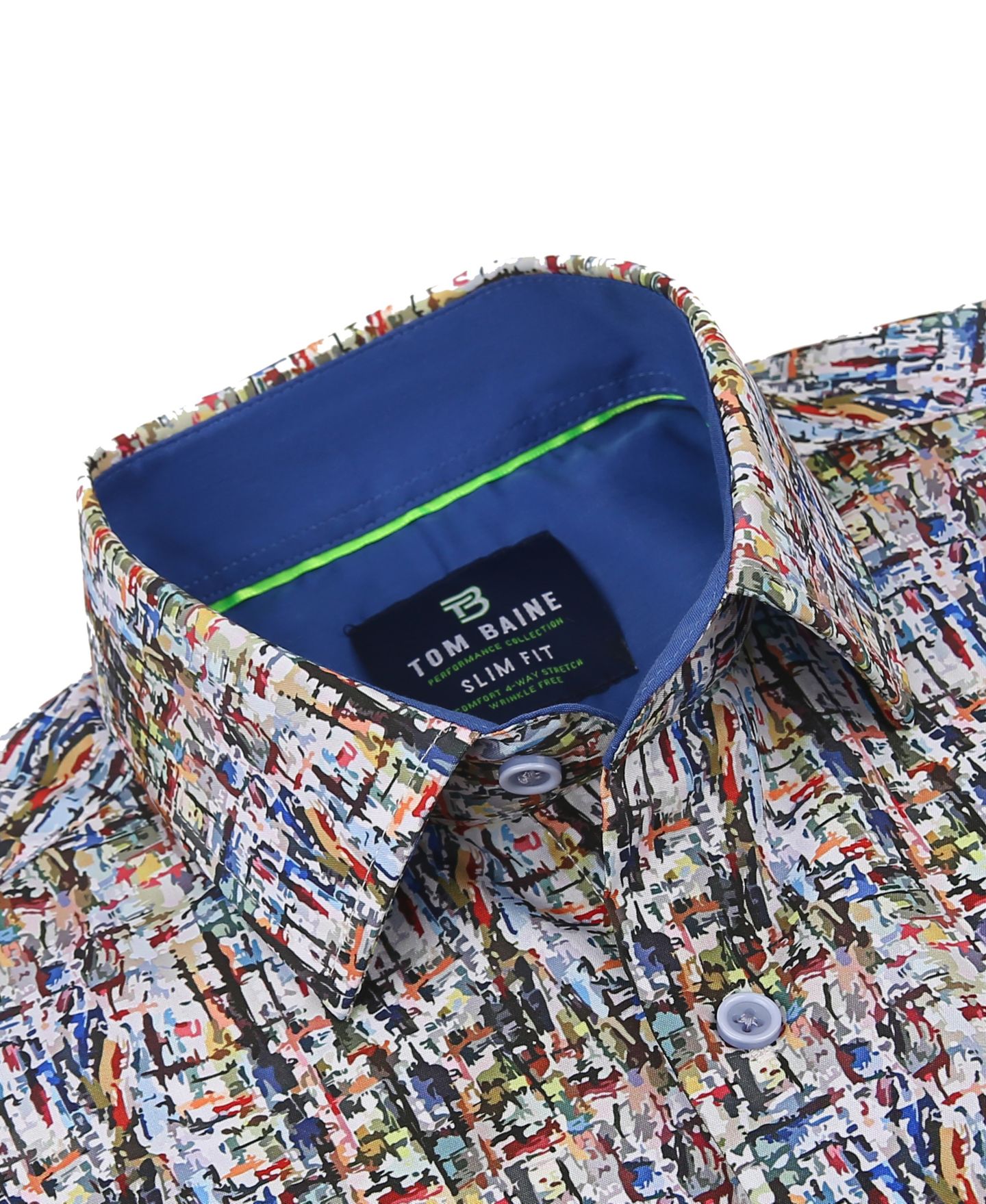 Мужская рубашка Tom Baine Slim Fit Performance Long Sleeve Printed Dress Shirt, цвет: Синий — фото 3
