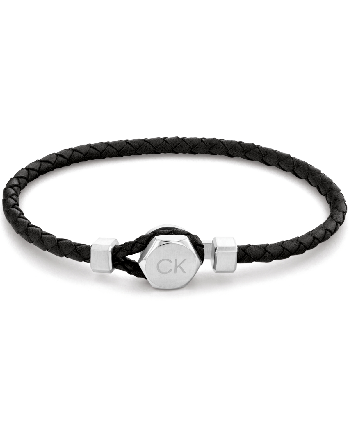 Calvin Klein Men's Braided Leather Bracelet In Black