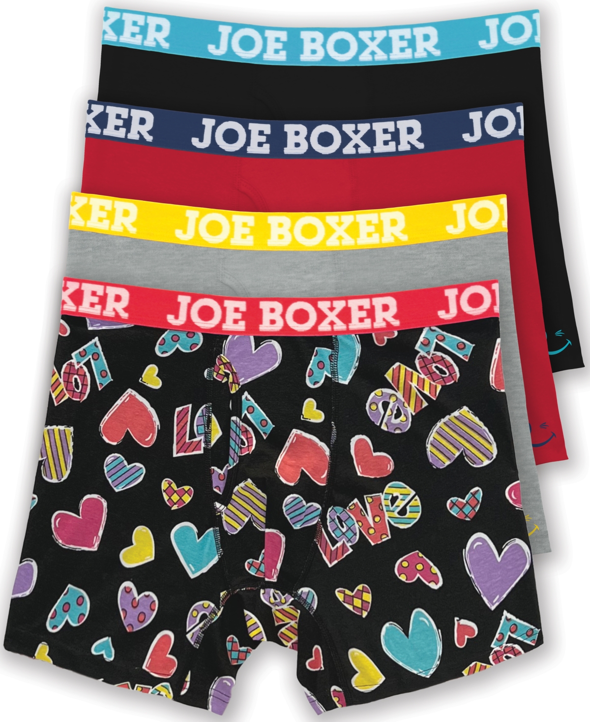 Joe Boxer Men's Love Hearts Stretch Boxer Briefs, Pack Of 4 In
