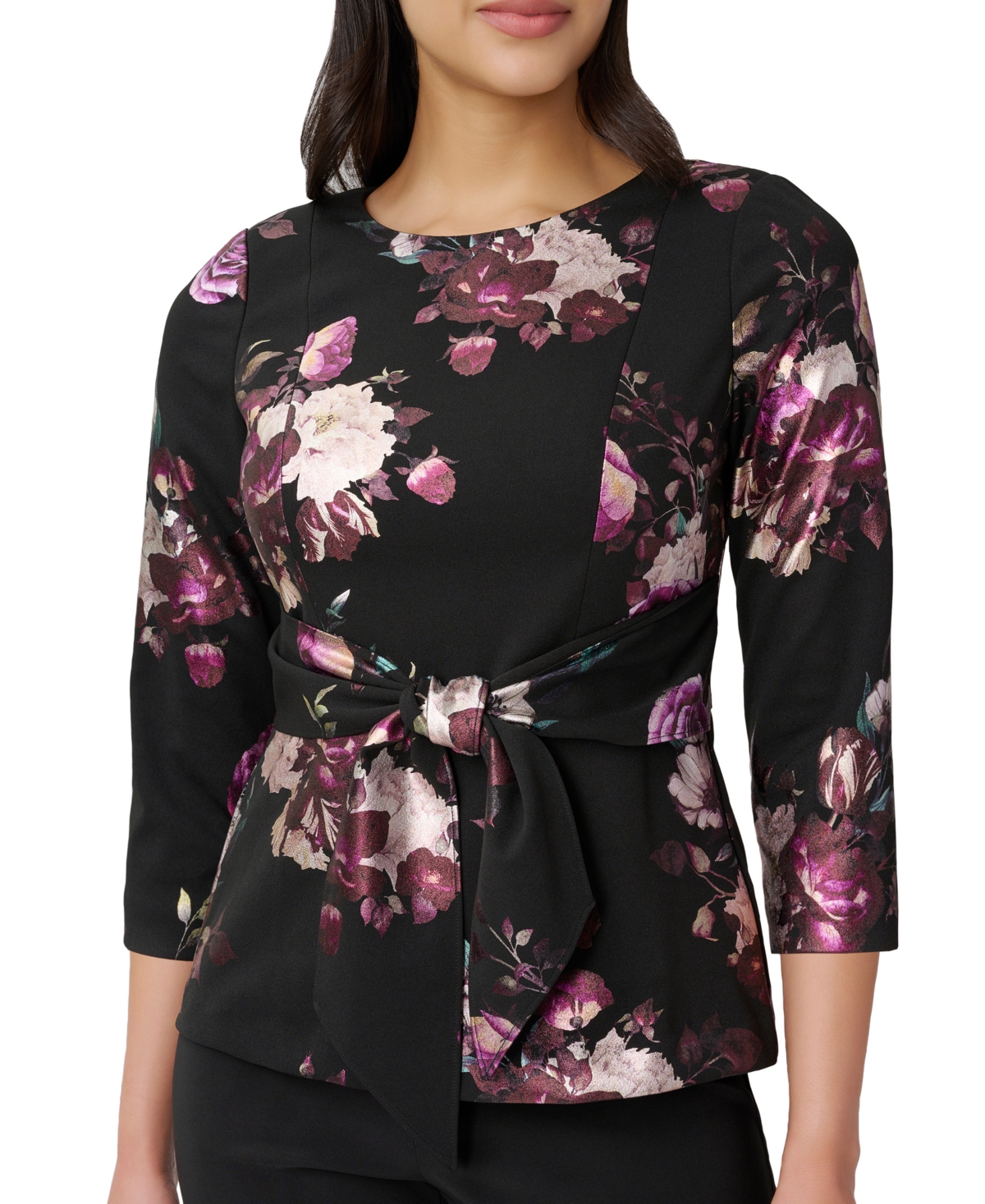  Adrianna Papell Women's Floral-Print 3/4-Sleeve Top