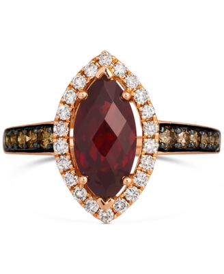 Pomegranate Garnet (2 ct. t.w.) & Diamond (1/2 ct. t.w.) Halo Ring in 14k Rose Gold