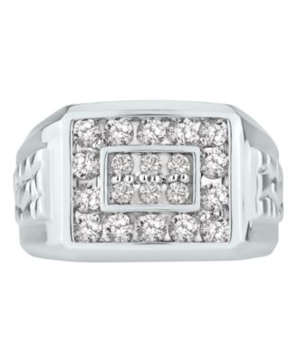 Men's Diamond Cluster Nugget Detail Ring (1 ct. t.w.) in 10k White Gold