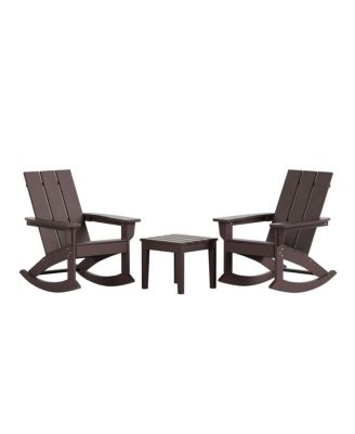 3 Piece Set Outdoor Modern Rocking Chairs with Square Side Table