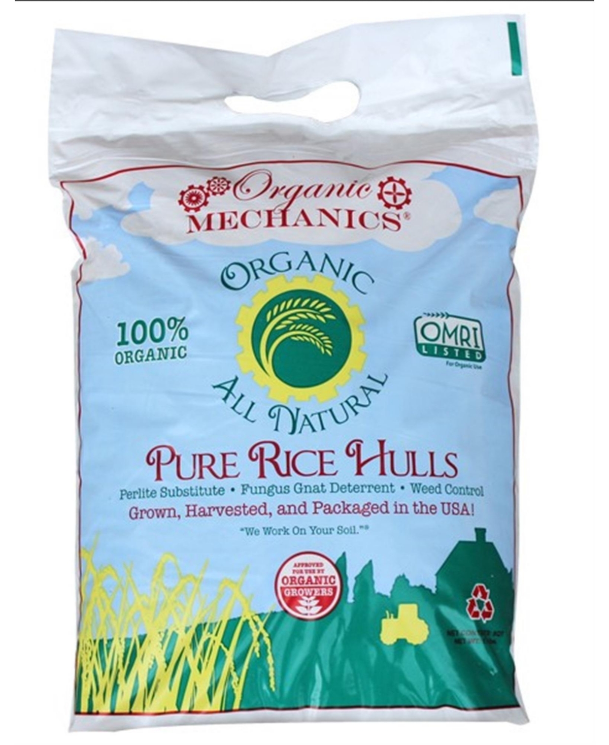 Organic Mechanics, Pure Rice Hulls Perlite Substitute Soil Amendment, Potting Soil, 8 Quart Bag - Open Misce