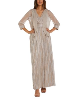 R & M Richards - Women's Draped Open-Front Sheer Jacket & Metallic Gown