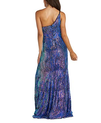 Nightway Women's One-shoulder Rainbow-Sequin Gown - Macy's
