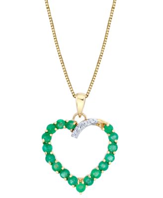 Macy's - Emerald (1-1/3 ct. t.w.) & Diamond Accent Heart 18" Pendant Necklace in 10k Gold (Also in Ruby)