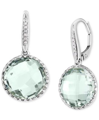 Macy's - Green Quartz (9 ct. t.w.) & Diamond Accent (1/20 ct. t.w.) Drop Earrings in 14k White Gold