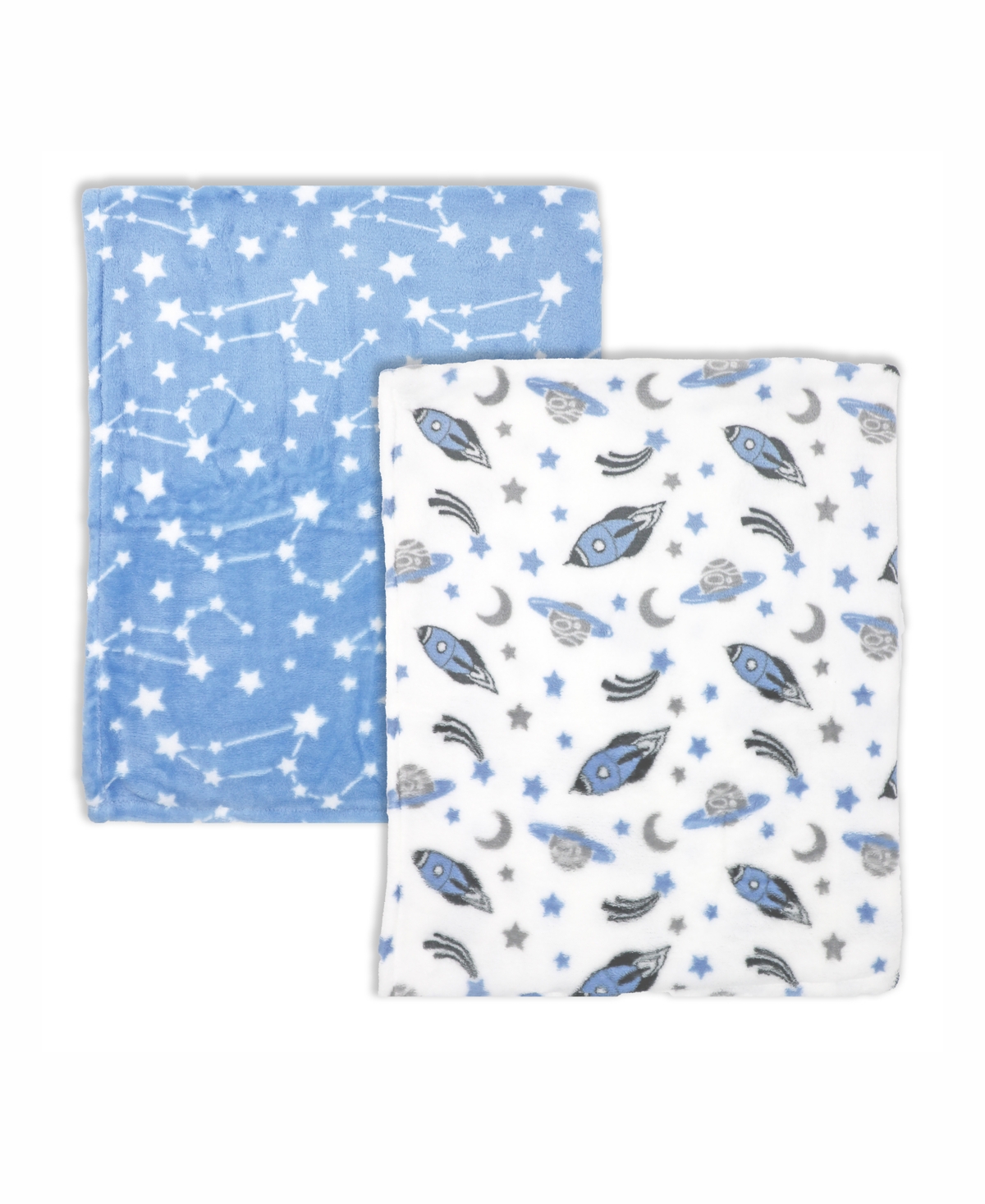 3 Stories Trading Baby Boys Cozy Flannel Fleece Blankets, Pack Of 2 In Blue And Gray