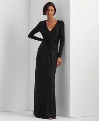 로렌 랄프로렌 Lauren Ralph Lauren Womens Twist-Front Foil-Print Jersey Gown,Black