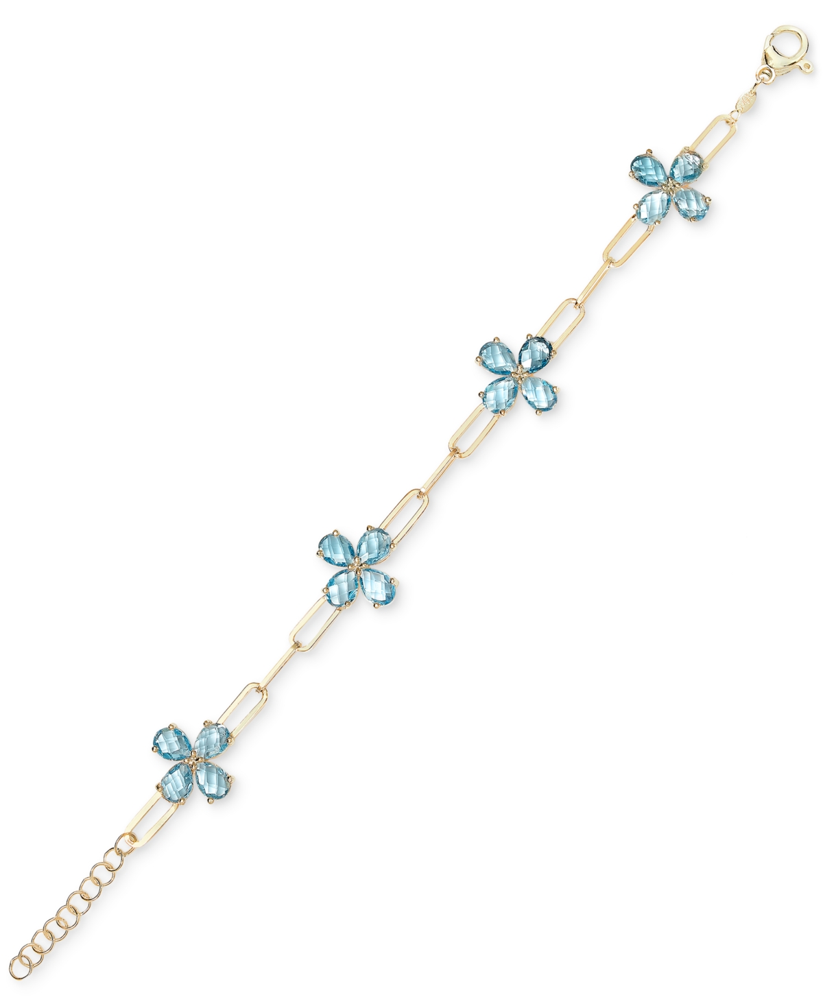 Macy's Sky Blue Topaz Flower Cluster Paperclip Link Bracelet (12-3/4 Ct. T.w.) In 14k Gold-plated Sterling
