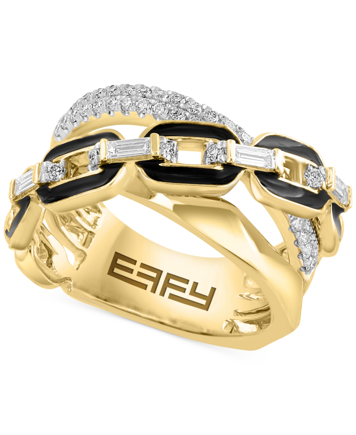 Effy Collection Effy Diamond Baguette & Round Enamel Chain Crossover Statement Ring (3/8 Ct. T.w.) In 14k Gold