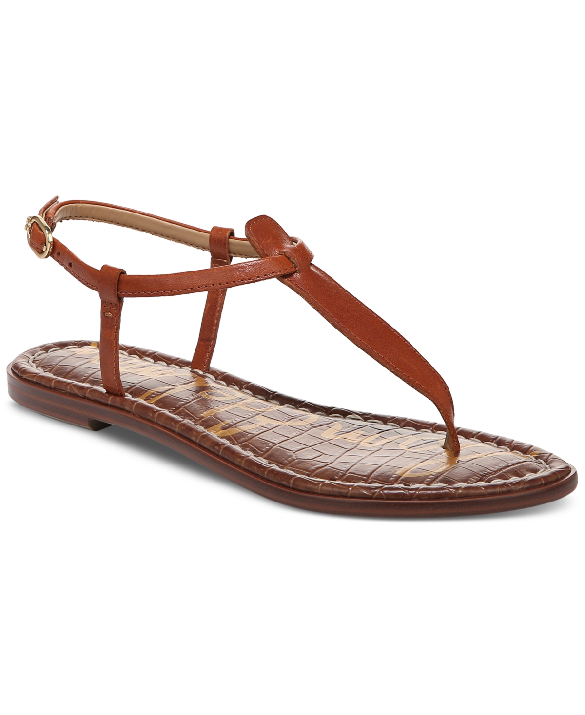 Shop Sam Edelman Women's Gigi T-strap Flat Sandals In Kona Brown Leather