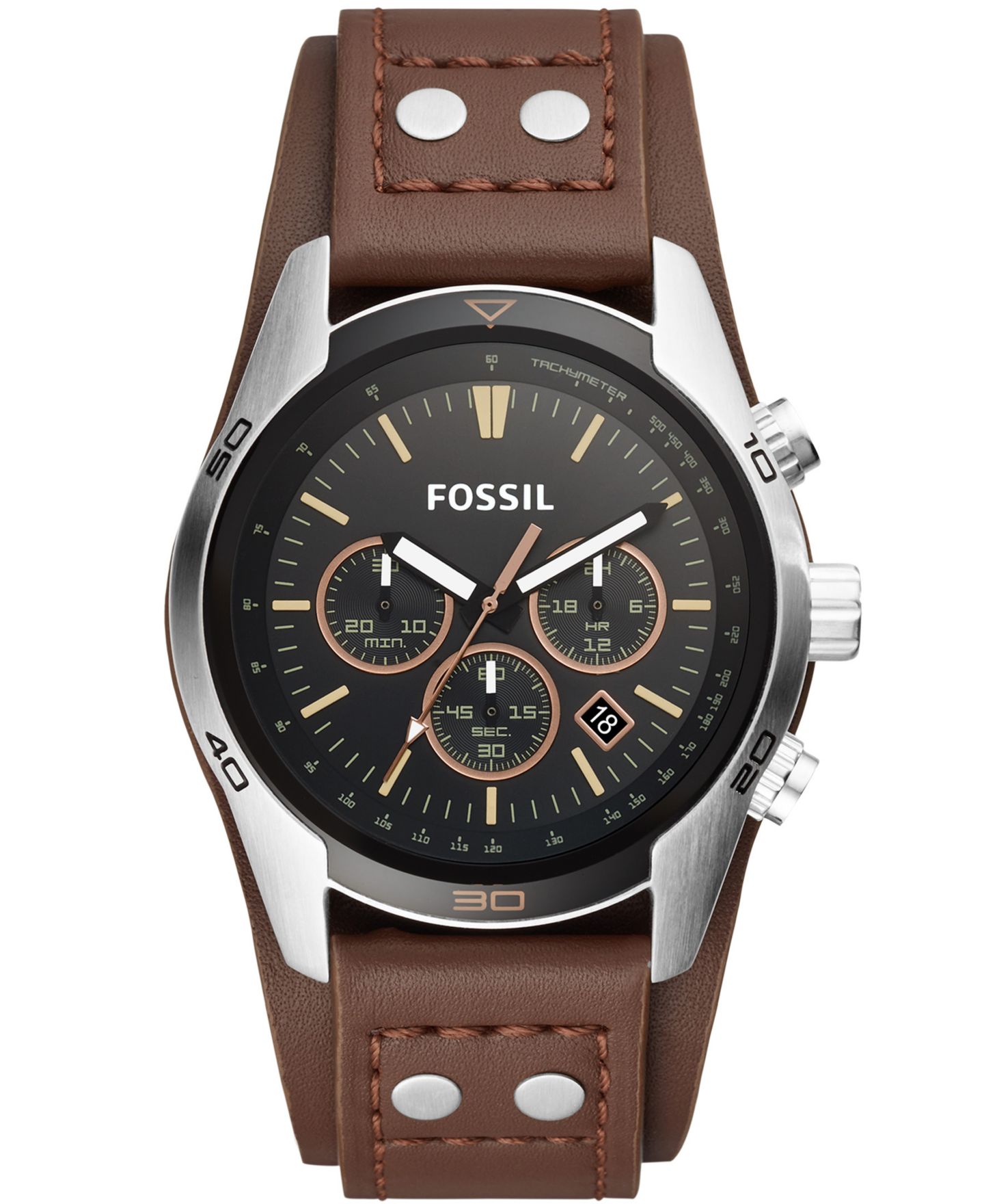 Мужские часы Fossil Coachman Brown Leather Watch 45mm — фото 1
