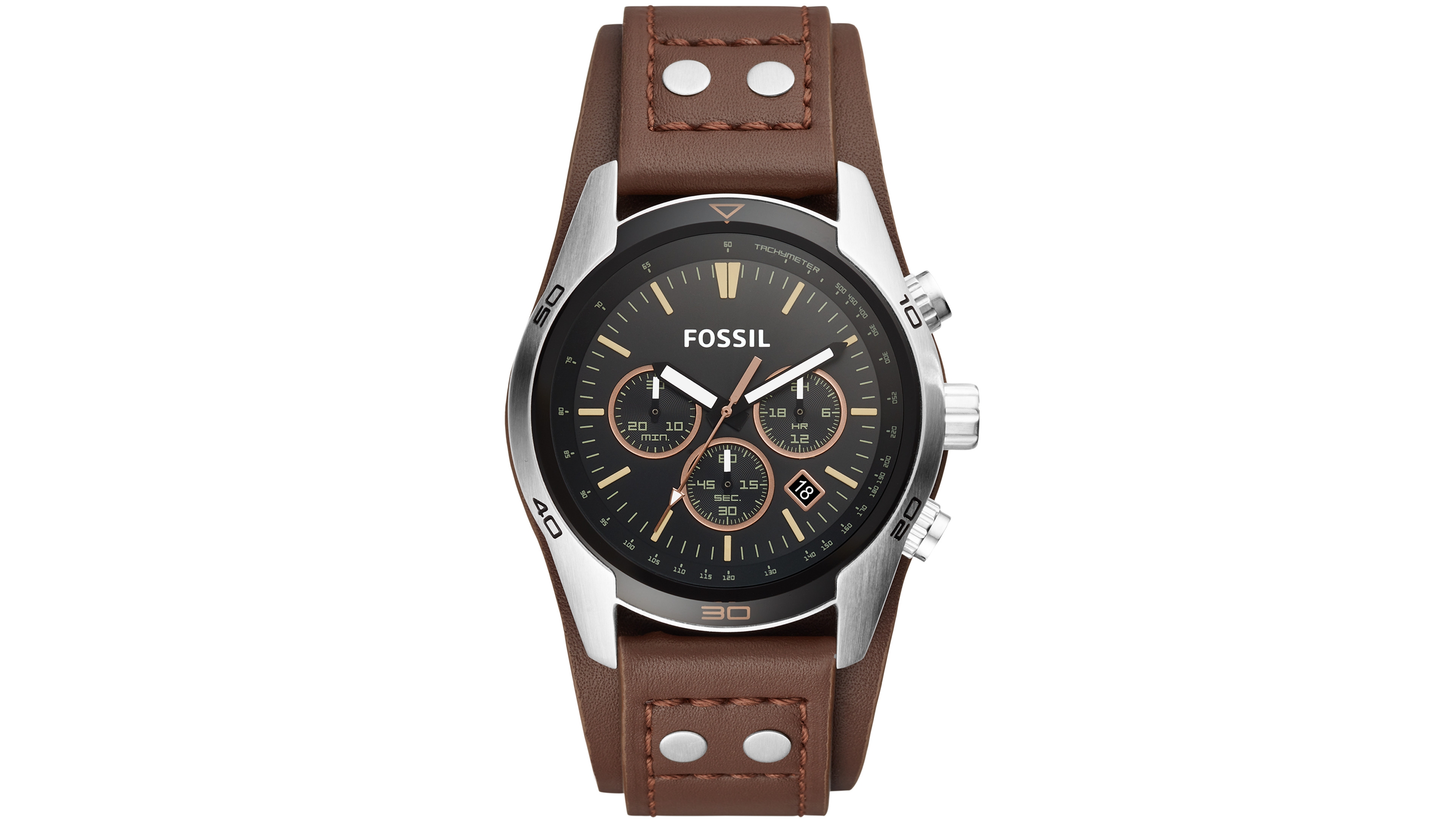 Fossil Men's Coachman Brown Leather Watch 45mm