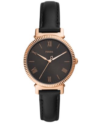Fossil - Women's Daisy Black Leather Strap Watch ES4793