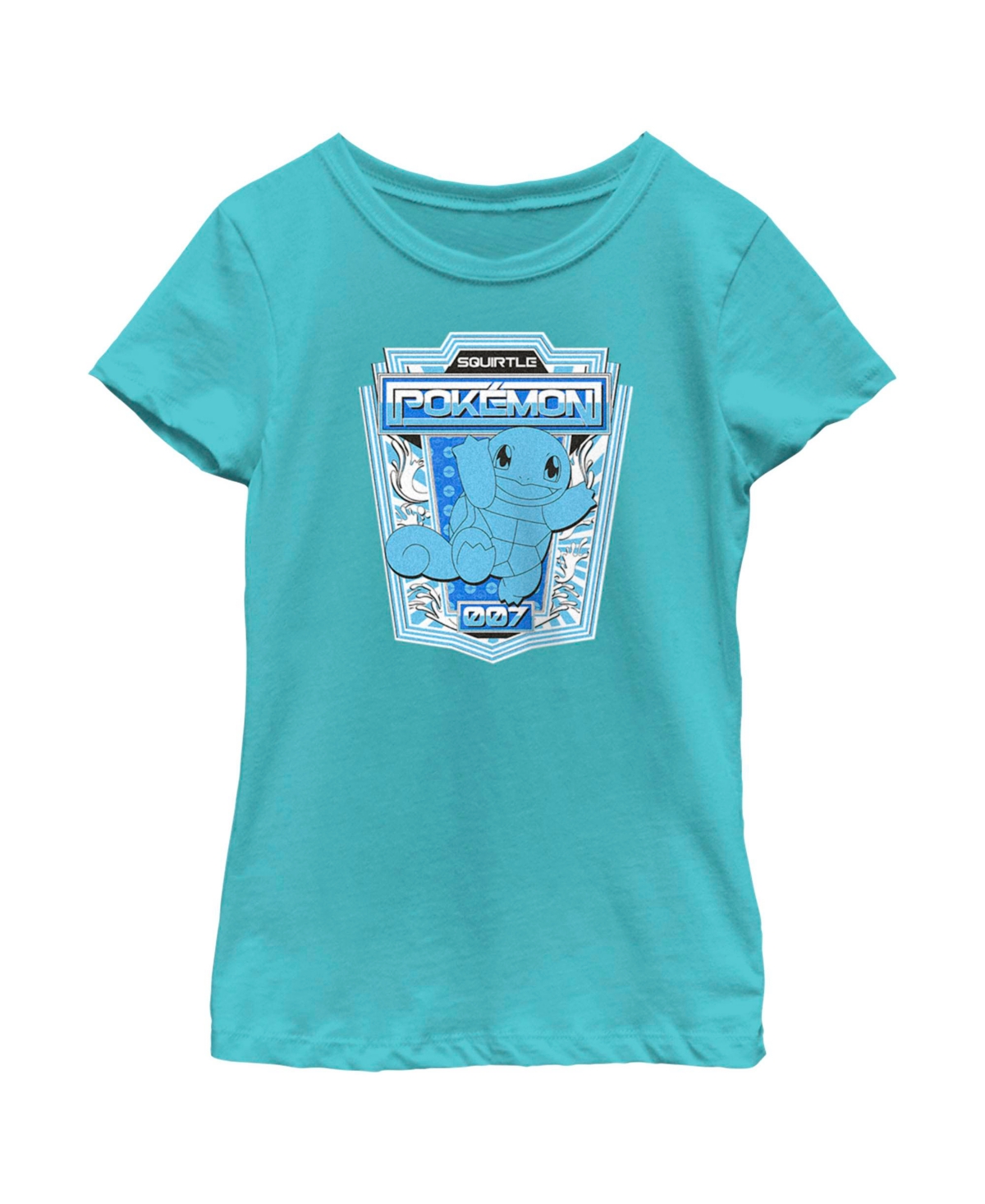Nintendo Kids' Girl's Pokemon Squirtle Metallic Badge Child T-shirt In Tahiti Blue