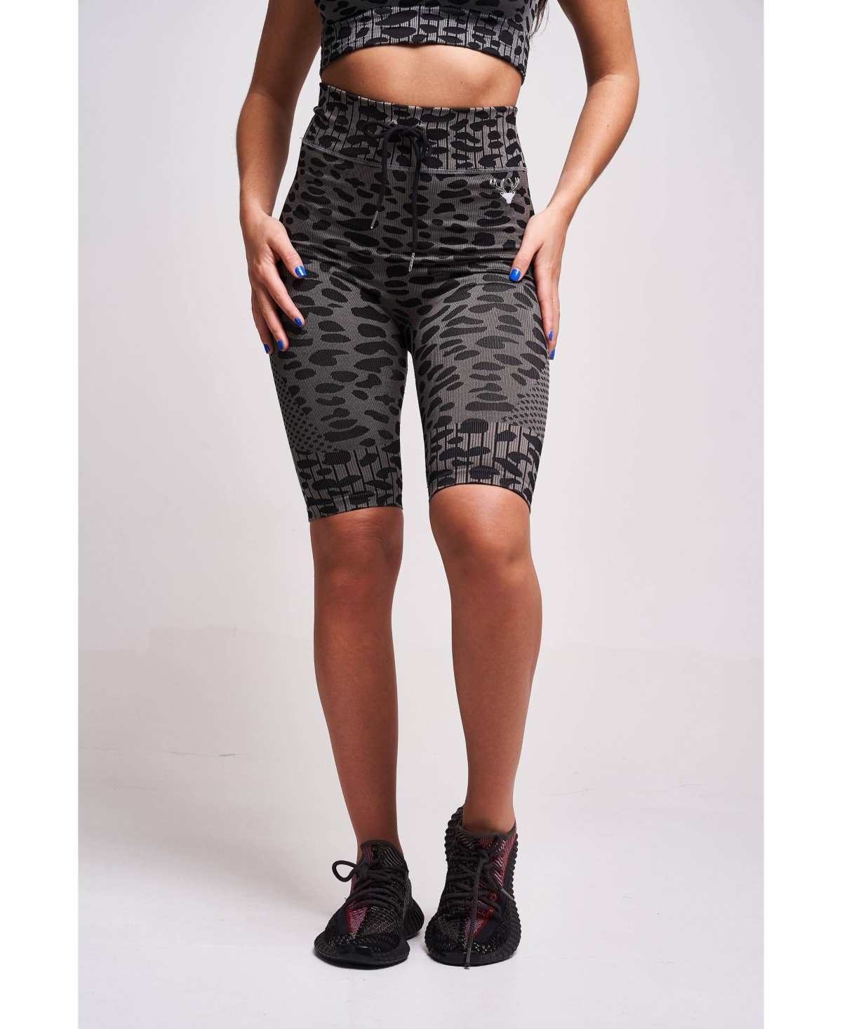 Women's Neva Recycled Leopard High Waisted Cycling Short - Grey - Grey