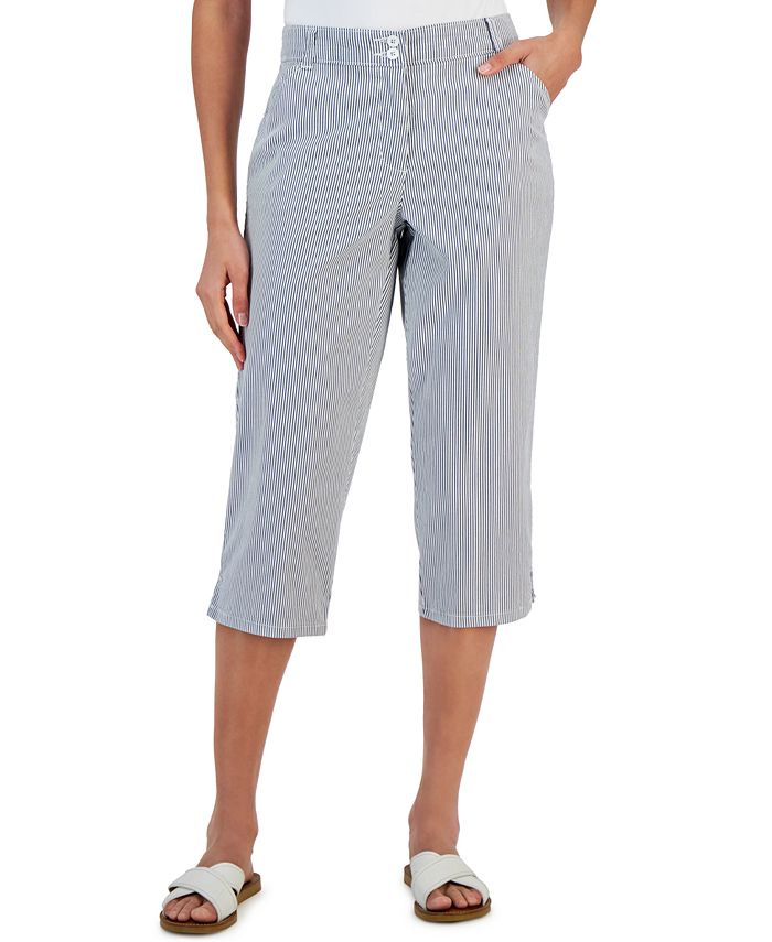 Basic Editions Pants Womens Size 14 Lime Green White Striped Capri