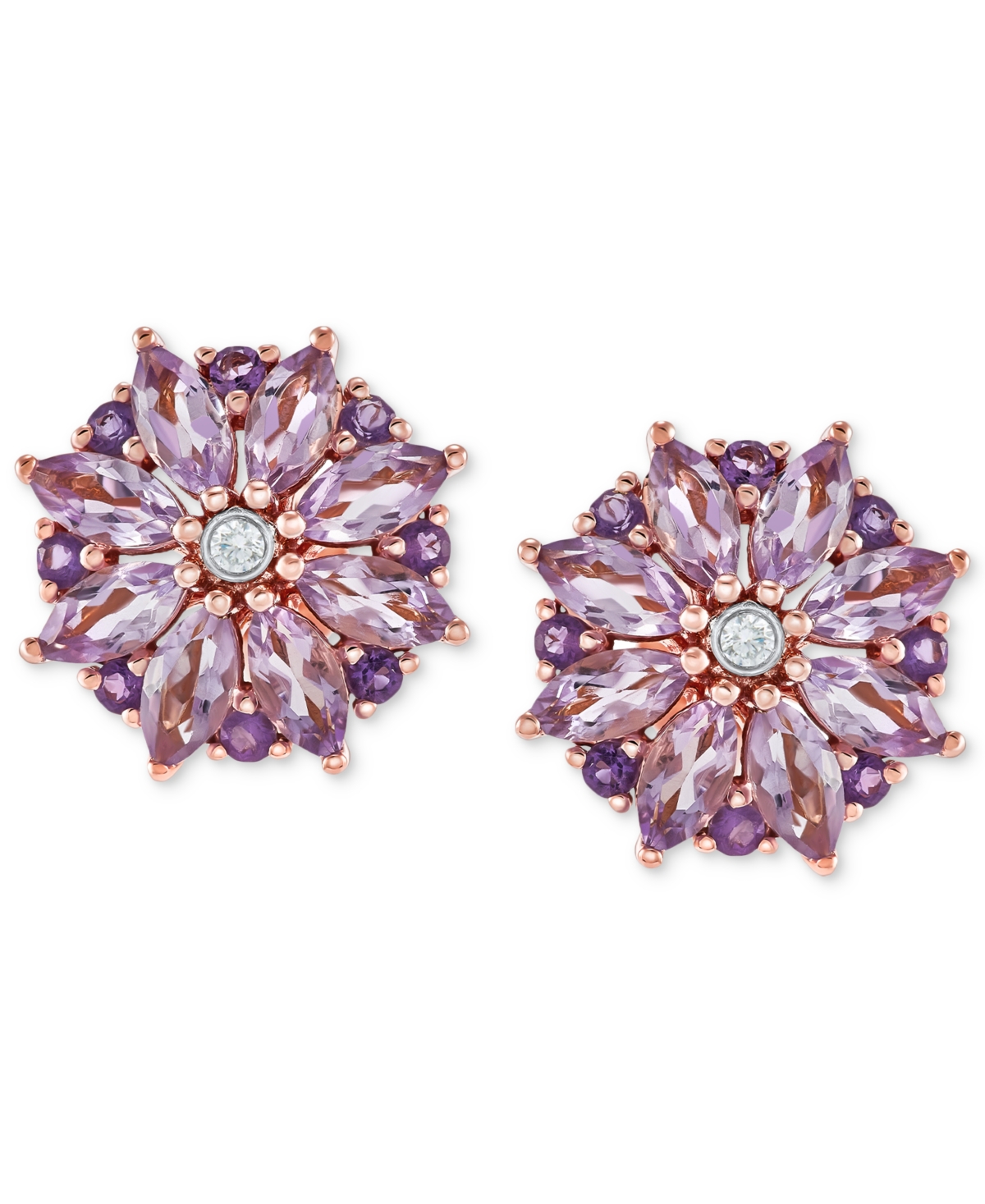 Multi(1-3/8 ct. t.w.) & Diamond Accent Flower Stud Earrings in 14k Rose Gold (Also in Multi-Topaz) - AMETHYST