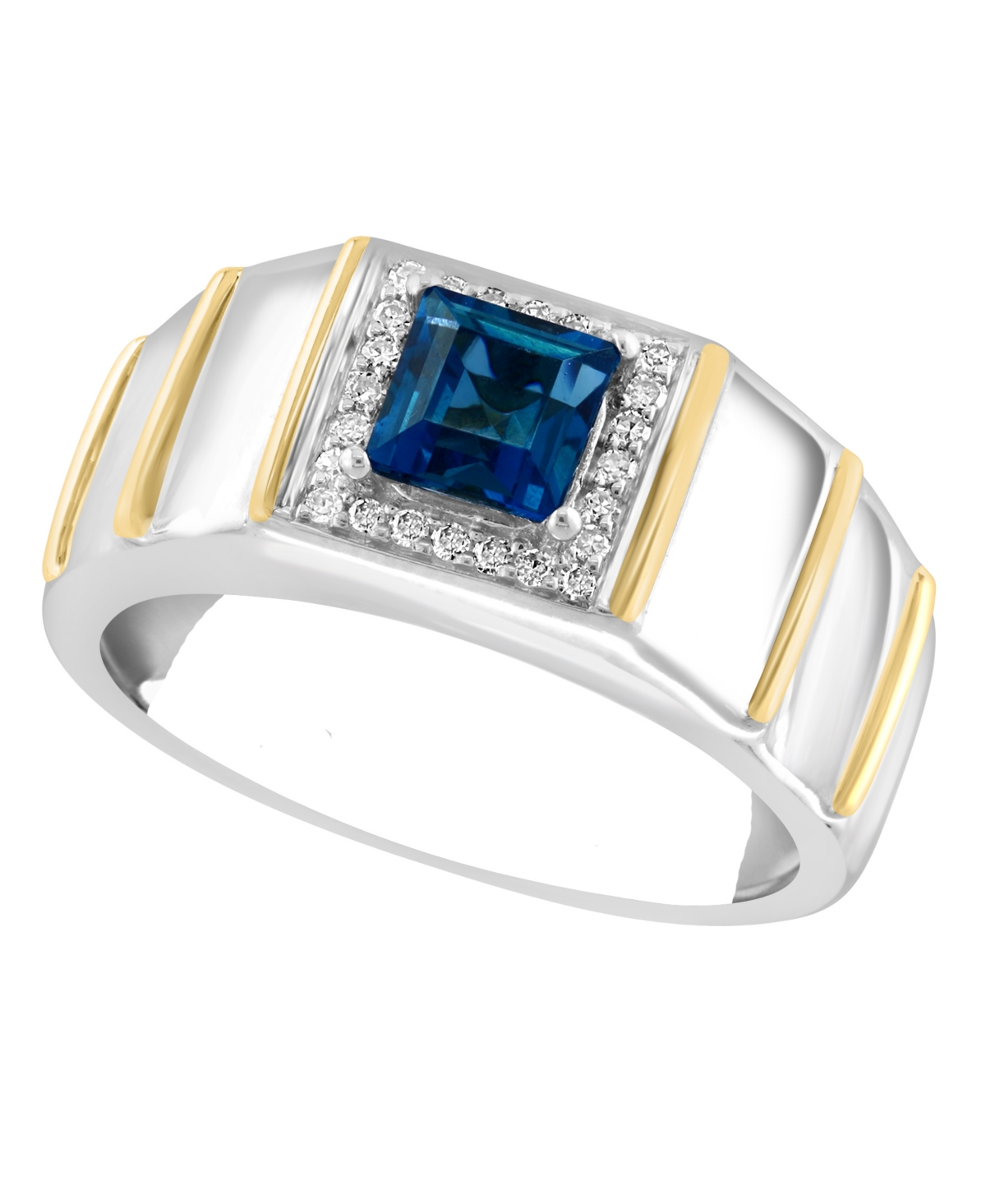 Effy Collection Effy Men's London Blue Topaz (1 Ct. T.w.) & Diamond (1/10 Ct. T.w.) Ring In Sterling Silver & 18k Go