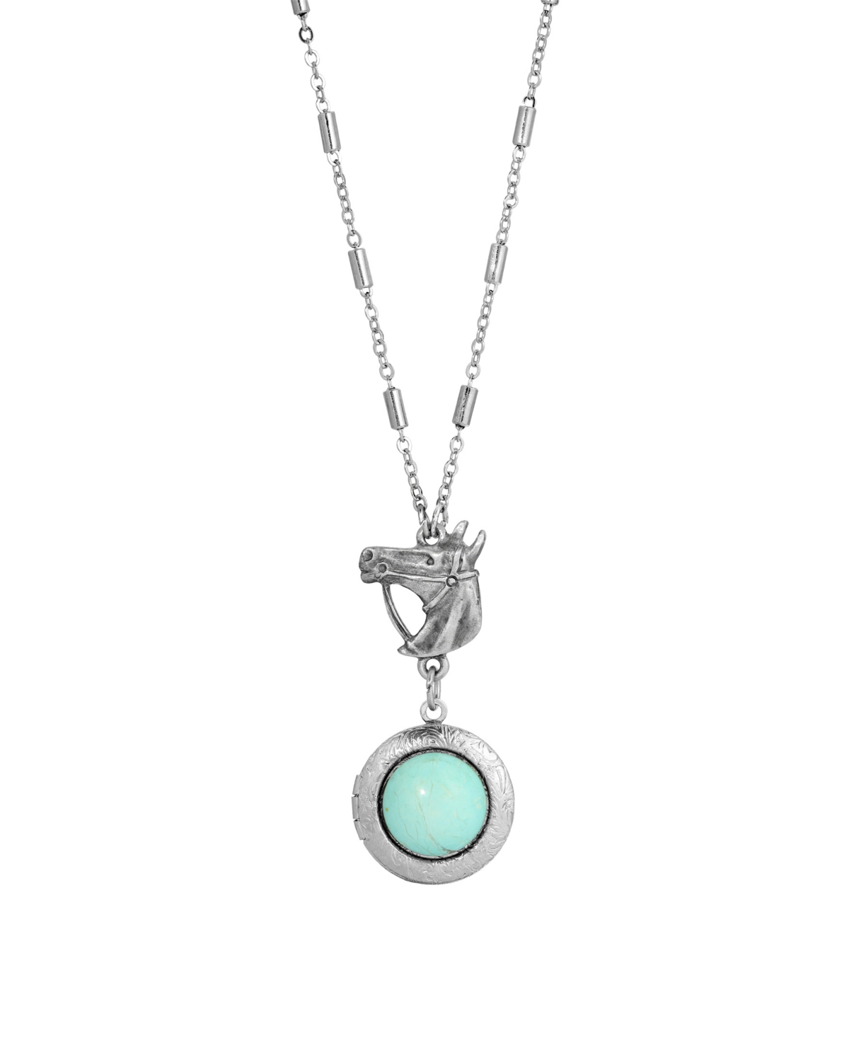 2028 Horse Head Locket Necklace In Turquoise