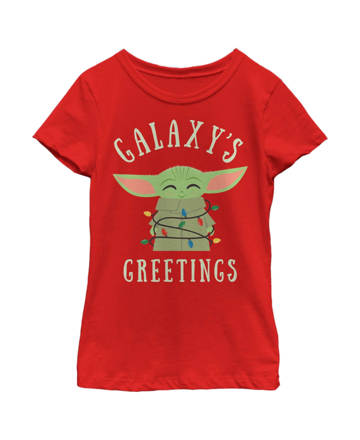 Disney Lucasfilm Kids' Girl's Star Wars The Mandalorian Christmas The Child Greetings Child T-shirt In Red