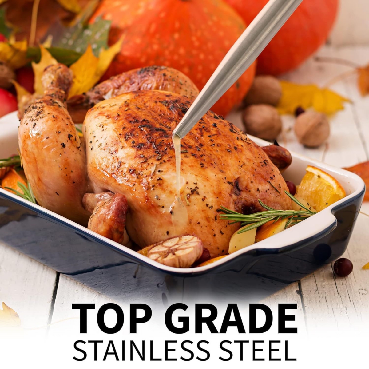 Zulay Kitchen Stainless Steel Turkey Baster Syringe with Silicone Suction Bulb