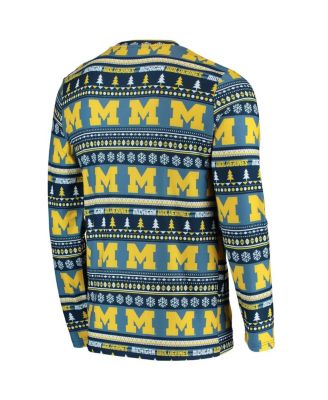 Men's Navy Michigan Wolverines Ugly Sweater Knit Long Sleeve Top and Pant Set