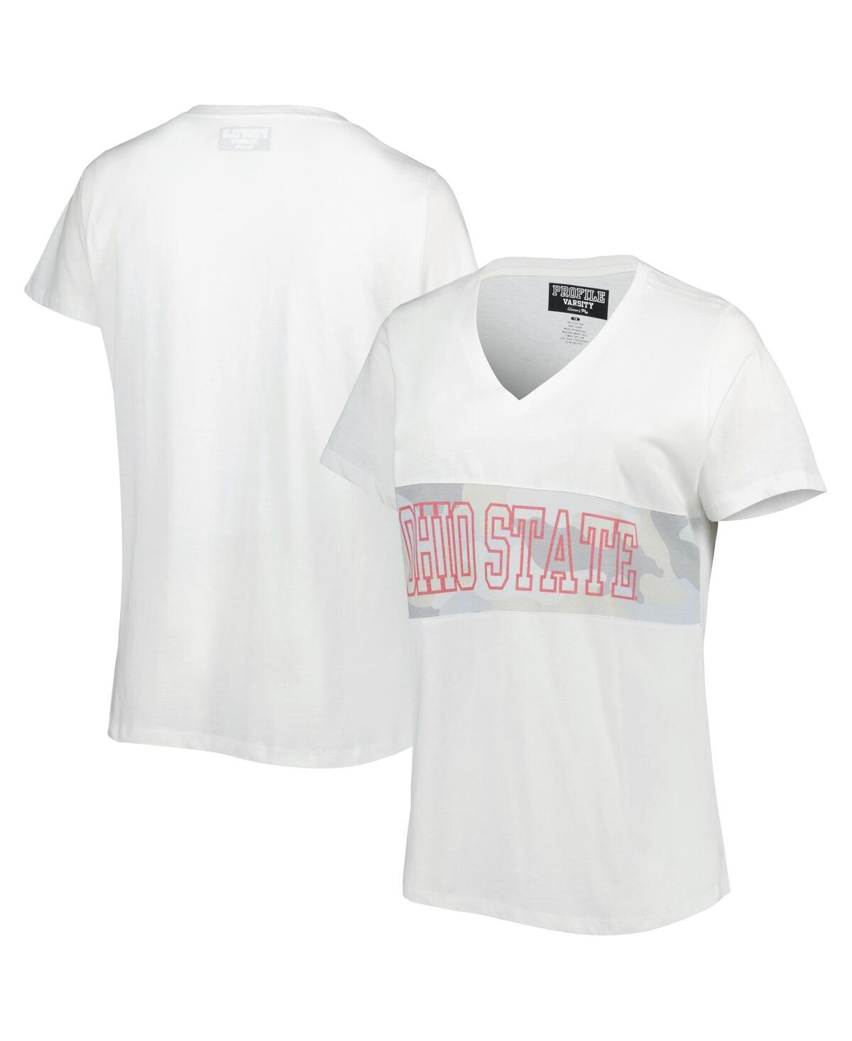 Shop Profile Women's White, Arctic Camo Ohio State Buckeyes Plus Size Pieced Body V-neck T-shirt In White,arctic Camo